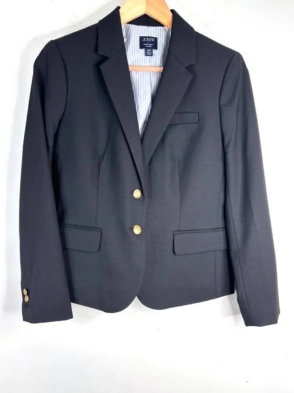 J Crew Schoolboy Blazer 6P Black Wool Gold Buttons Preppy Academia Old Money